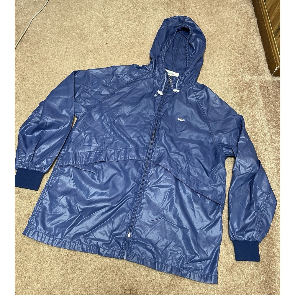 Alligator Lacoste‎ Vintage Zip Rain Jacket Med Blue Festival Coat White